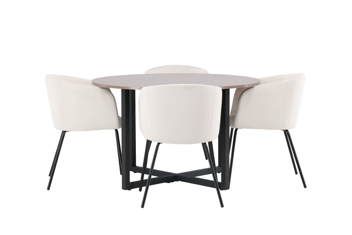 Venture Home Durango Dining Table - Black / Walnut MDF +Berit Chair - Black / Beige Velvet _4