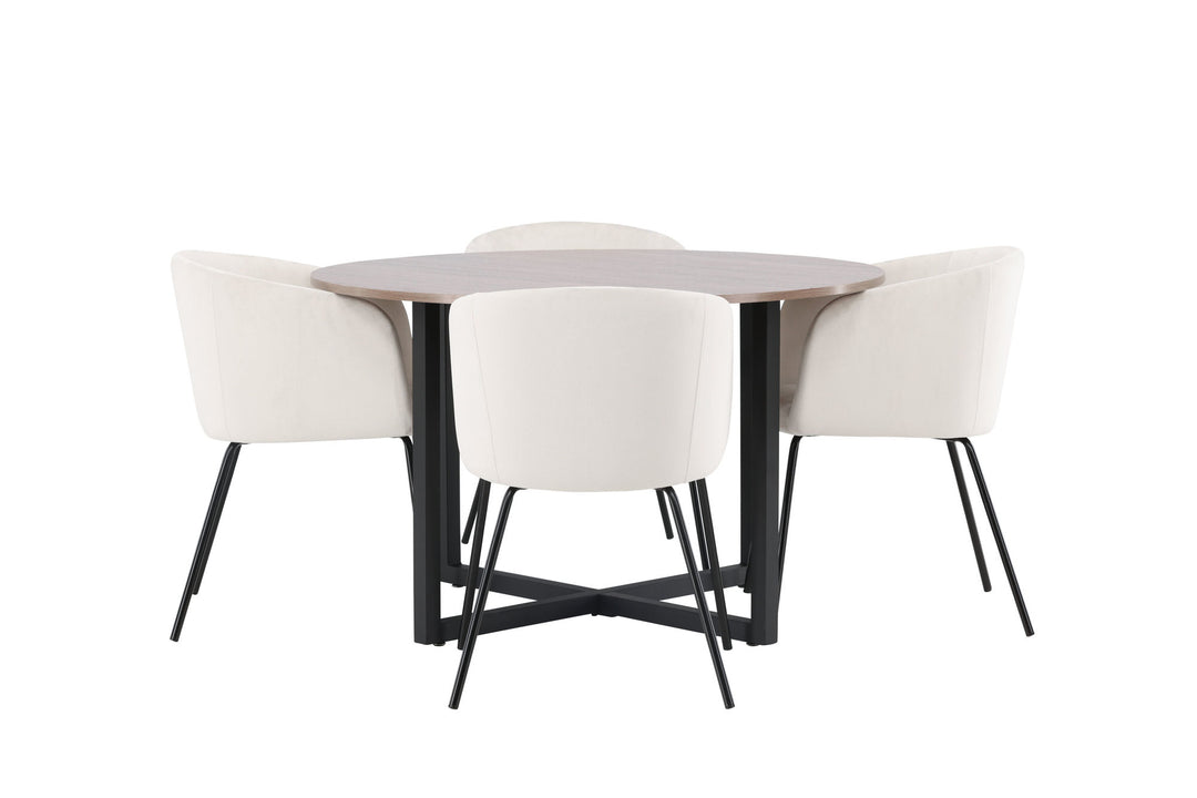 Venture Home Durango Dining Table - Black / Walnut MDF +Berit Chair - Black / Beige Velvet _4