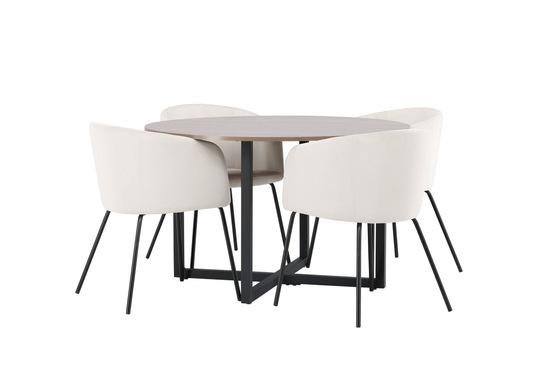 Venture Home Durango Dining Table - Black / Walnut MDF +Berit Chair - Black / Beige Velvet _4