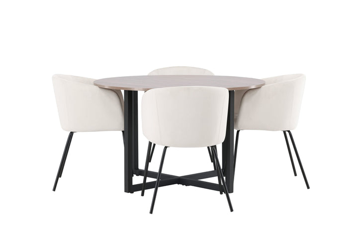 Venture Home Durango Dining Table - Black / Walnut MDF +Berit Chair - Black / Beige Velvet _4