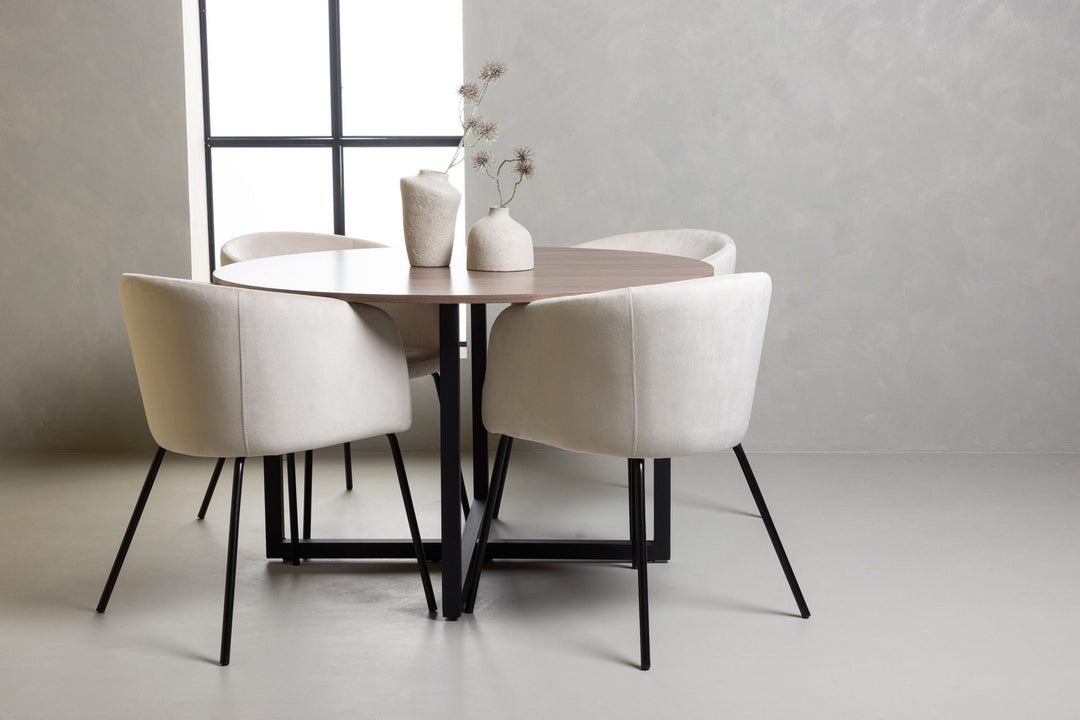 Venture Home Durango Dining Table - Black / Walnut MDF +Berit Chair - Black / Beige Velvet _4