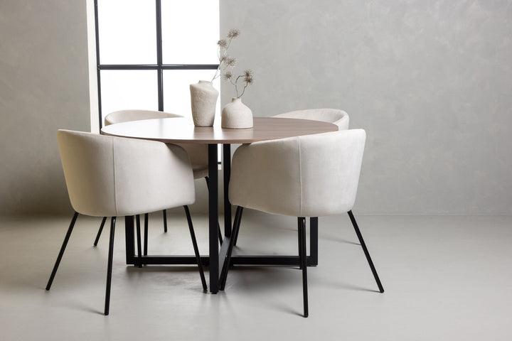 Venture Home Durango Dining Table - Black / Walnut MDF +Berit Chair - Black / Beige Velvet _4