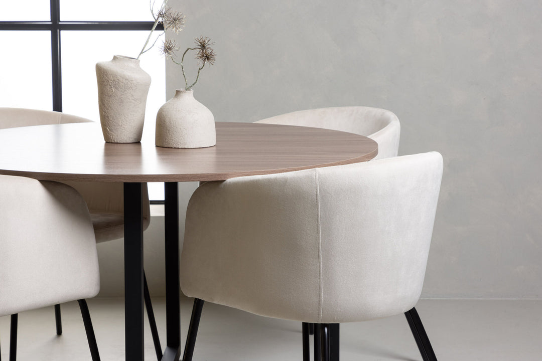 Venture Home Durango Dining Table - Black / Walnut MDF +Berit Chair - Black / Beige Velvet _4