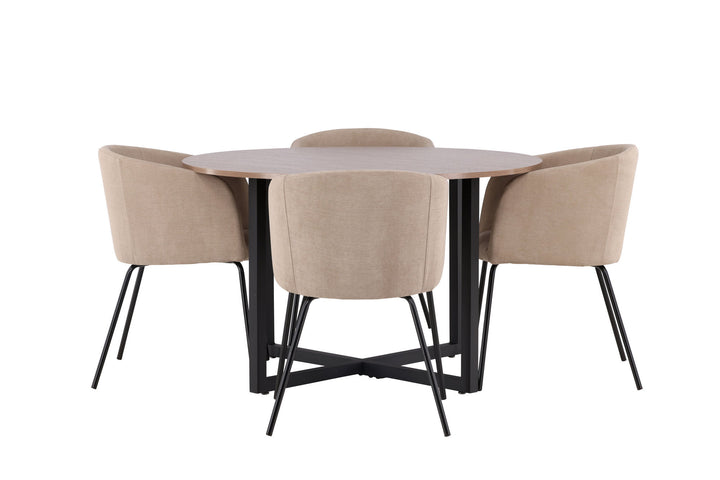 Venture Home Durango Dining Table - Black / Walnut MDF +Berit Chair - Black / Beige Fabric (Polyester linen ) _4