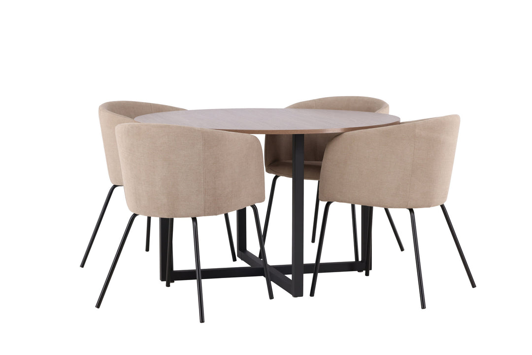 Venture Home Durango Dining Table - Black / Walnut MDF +Berit Chair - Black / Beige Fabric (Polyester linen ) _4