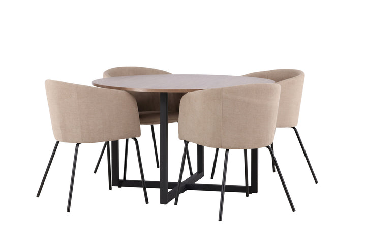 Venture Home Durango Dining Table - Black / Walnut MDF +Berit Chair - Black / Beige Fabric (Polyester linen ) _4
