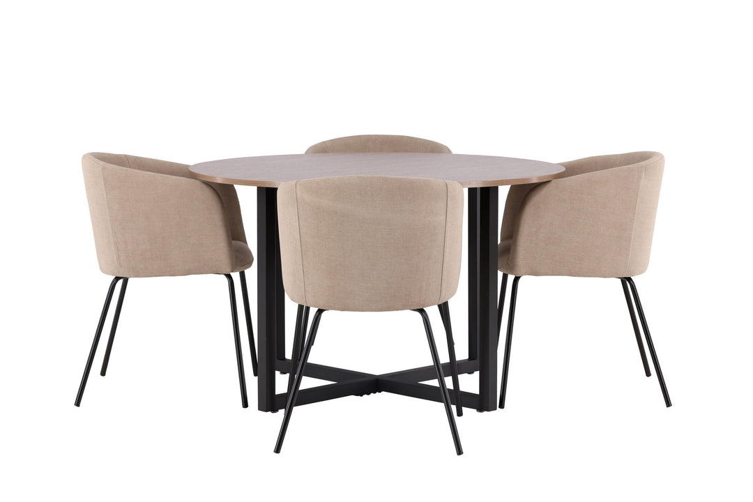 Venture Home Durango Dining Table - Black / Walnut MDF +Berit Chair - Black / Beige Fabric (Polyester linen ) _4
