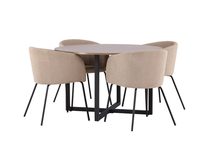 Venture Home Durango Dining Table - Black / Walnut MDF +Berit Chair - Black / Beige Fabric (Polyester linen ) _4