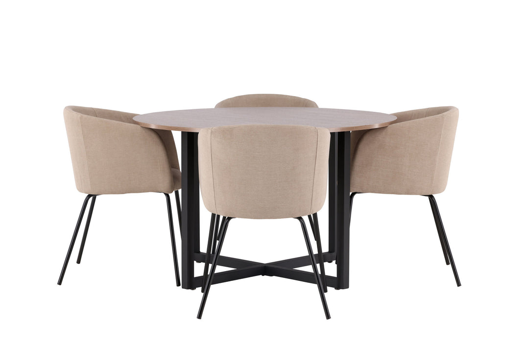 Venture Home Durango Dining Table - Black / Walnut MDF +Berit Chair - Black / Beige Fabric (Polyester linen ) _4