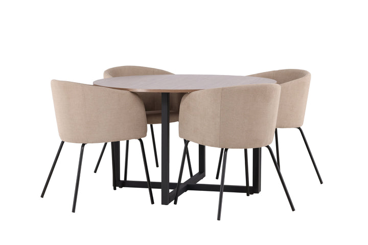 Venture Home Durango Dining Table - Black / Walnut MDF +Berit Chair - Black / Beige Fabric (Polyester linen ) _4