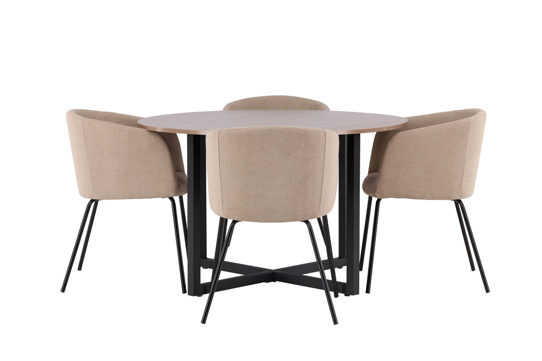 Venture Home Durango Dining Table - Black / Walnut MDF +Berit Chair - Black / Beige Fabric (Polyester linen ) _4