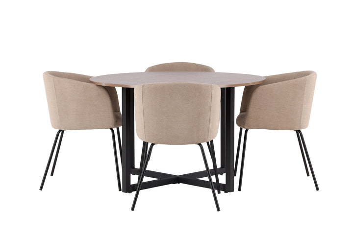 Venture Home Durango Dining Table - Black / Walnut MDF +Berit Chair - Black / Beige Fabric (Polyester linen ) _4
