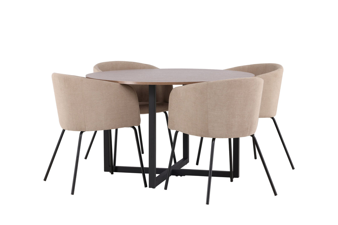 Venture Home Durango Dining Table - Black / Walnut MDF +Berit Chair - Black / Beige Fabric (Polyester linen ) _4