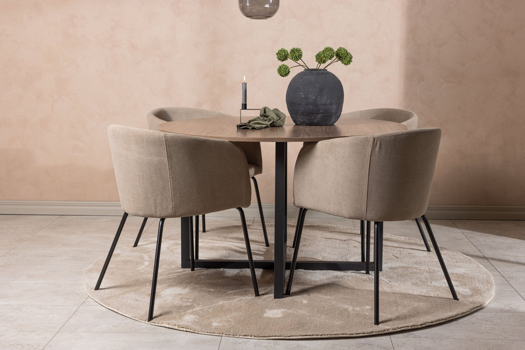 Venture Home Durango Dining Table - Black / Walnut MDF +Berit Chair - Black / Beige Fabric (Polyester linen ) _4