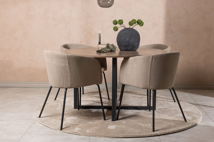 Venture Home Durango Dining Table - Black / Walnut MDF +Berit Chair - Black / Beige Fabric (Polyester linen ) _4