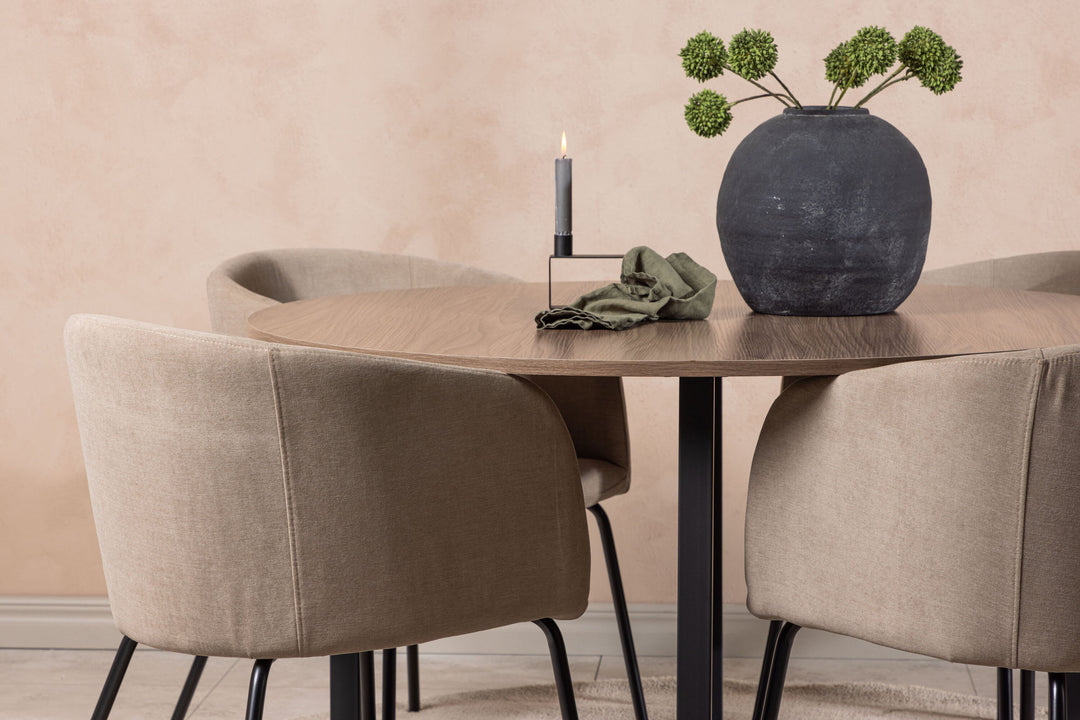 Venture Home Durango Dining Table - Black / Walnut MDF +Berit Chair - Black / Beige Fabric (Polyester linen ) _4