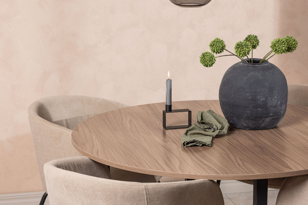 Venture Home Durango Dining Table - Black / Walnut MDF +Berit Chair - Black / Beige Fabric (Polyester linen ) _4