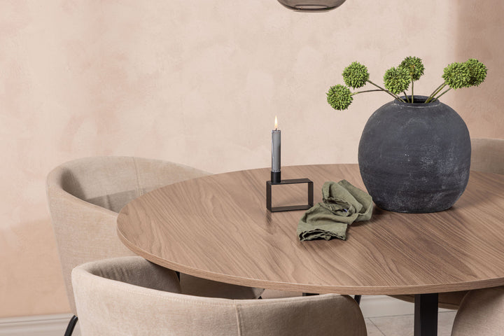 Venture Home Durango Dining Table - Black / Walnut MDF +Berit Chair - Black / Beige Fabric (Polyester linen ) _4