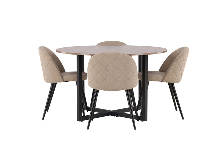 Venture Home Durango Dining Table - Black / Walnut MDF +Velvet Stitches Chair - Black / Beige Fabric (Polyester linen ) _4
