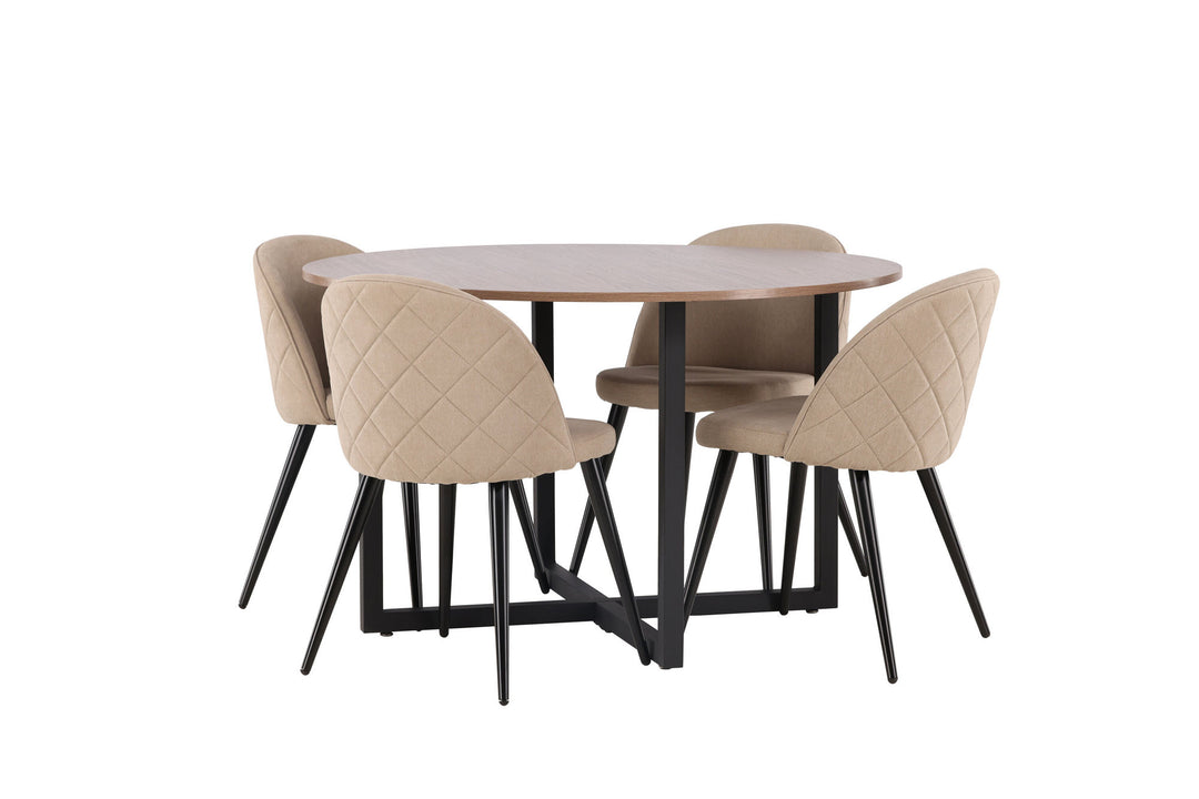 Venture Home Durango Dining Table - Black / Walnut MDF +Velvet Stitches Chair - Black / Beige Fabric (Polyester linen ) _4