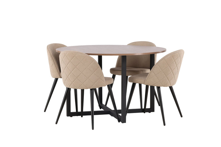 Venture Home Durango Dining Table - Black / Walnut MDF +Velvet Stitches Chair - Black / Beige Fabric (Polyester linen ) _4