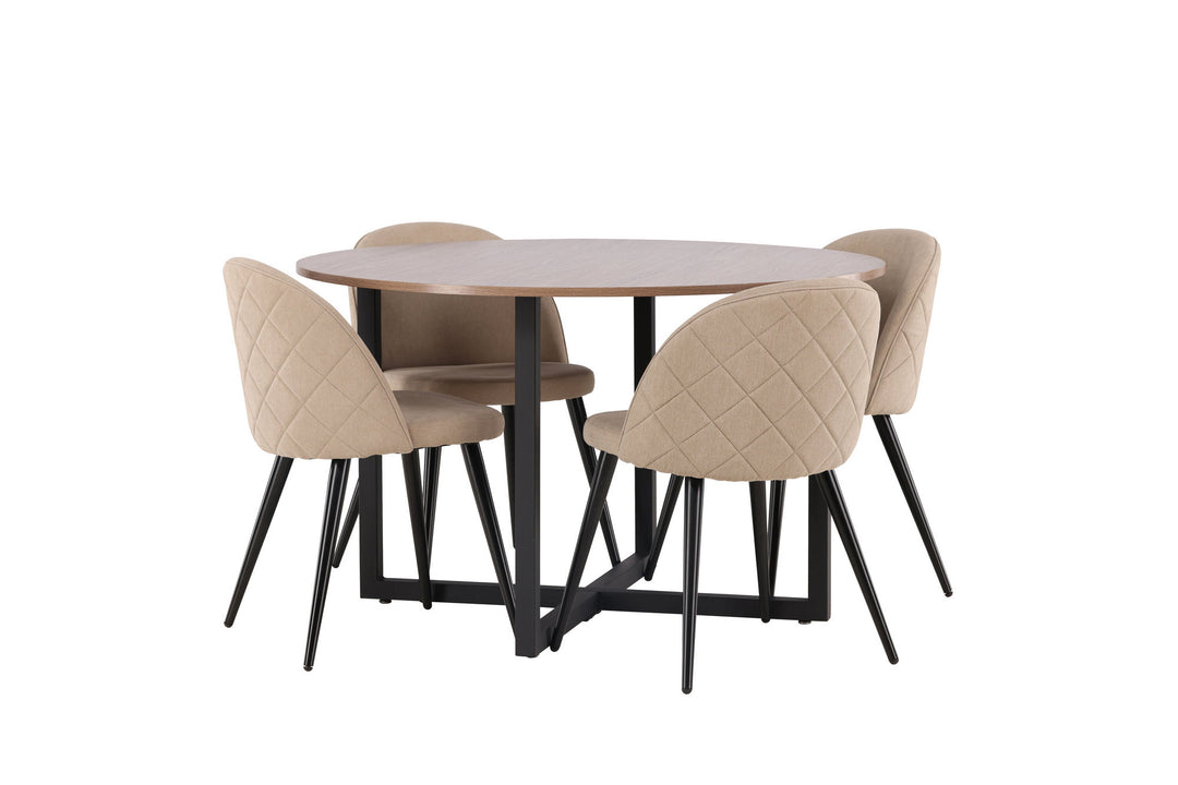 Venture Home Durango Dining Table - Black / Walnut MDF +Velvet Stitches Chair - Black / Beige Fabric (Polyester linen ) _4