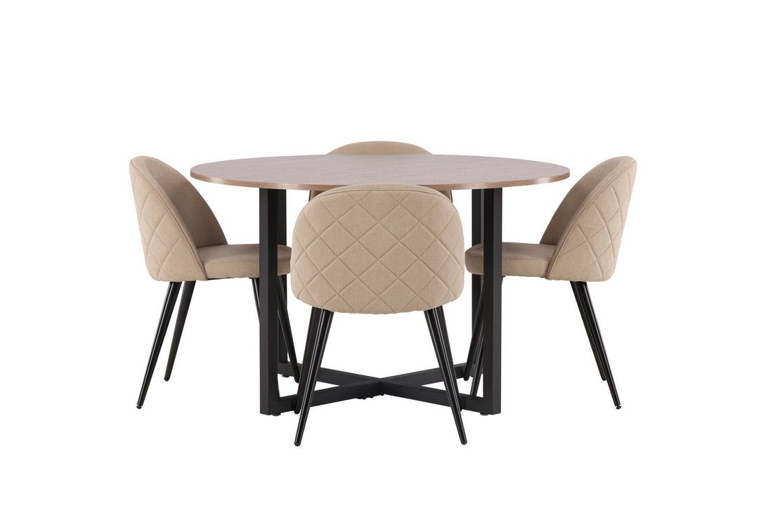 Venture Home Durango Dining Table - Black / Walnut MDF +Velvet Stitches Chair - Black / Beige Fabric (Polyester linen ) _4