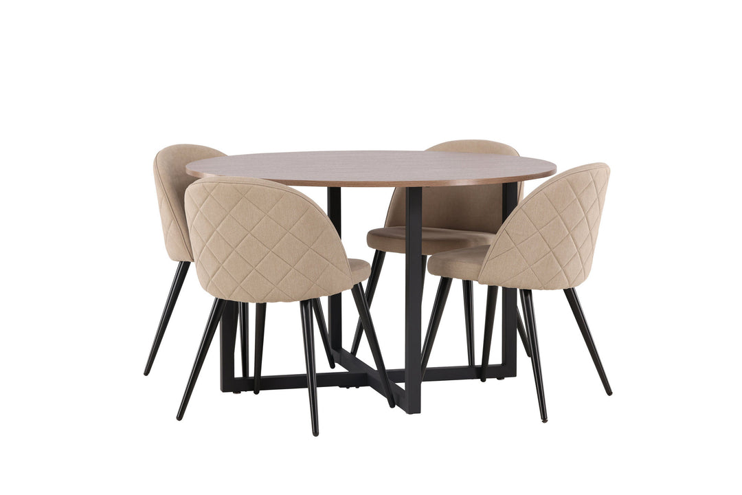 Venture Home Durango Dining Table - Black / Walnut MDF +Velvet Stitches Chair - Black / Beige Fabric (Polyester linen ) _4