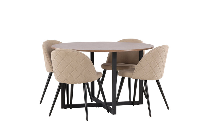 Venture Home Durango Dining Table - Black / Walnut MDF +Velvet Stitches Chair - Black / Beige Fabric (Polyester linen ) _4