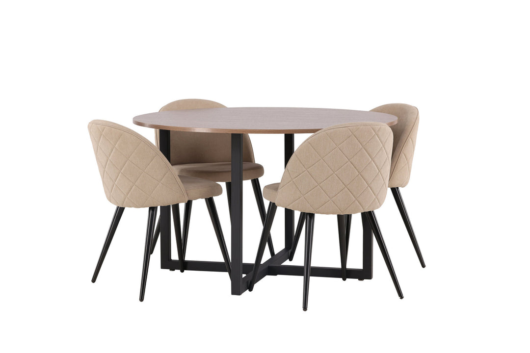 Venture Home Durango Dining Table - Black / Walnut MDF +Velvet Stitches Chair - Black / Beige Fabric (Polyester linen ) _4
