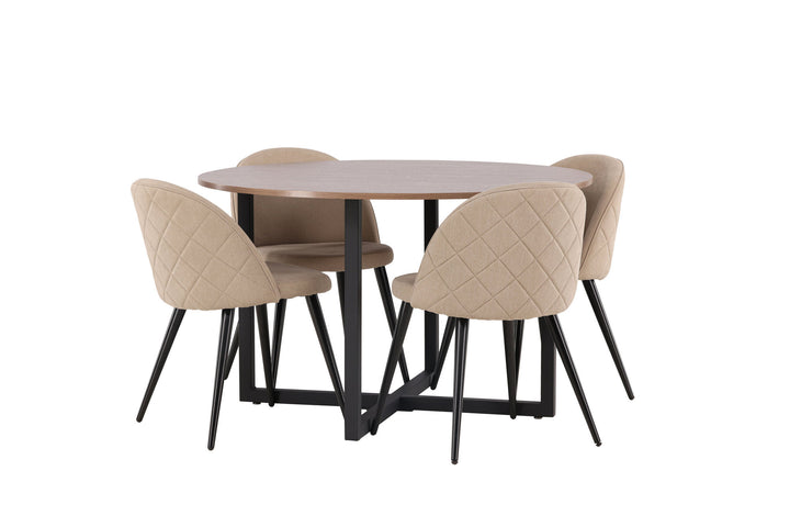Venture Home Durango Dining Table - Black / Walnut MDF +Velvet Stitches Chair - Black / Beige Fabric (Polyester linen ) _4