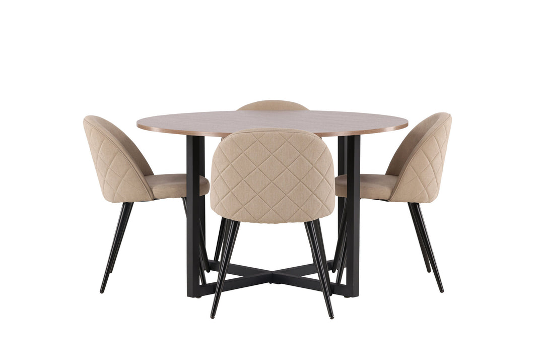 Venture Home Durango Dining Table - Black / Walnut MDF +Velvet Stitches Chair - Black / Beige Fabric (Polyester linen ) _4