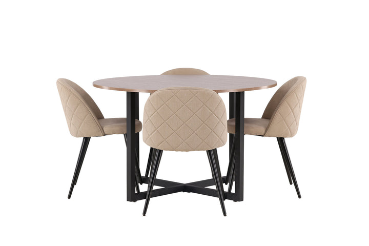 Venture Home Durango Dining Table - Black / Walnut MDF +Velvet Stitches Chair - Black / Beige Fabric (Polyester linen ) _4