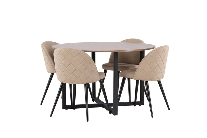 Venture Home Durango Dining Table - Black / Walnut MDF +Velvet Stitches Chair - Black / Beige Fabric (Polyester linen ) _4