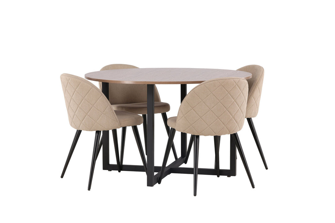 Venture Home Durango Dining Table - Black / Walnut MDF +Velvet Stitches Chair - Black / Beige Fabric (Polyester linen ) _4