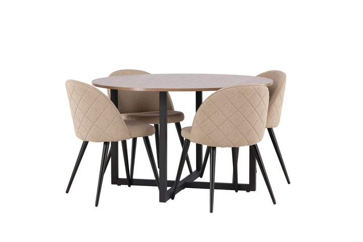 Venture Home Durango Dining Table - Black / Walnut MDF +Velvet Stitches Chair - Black / Beige Fabric (Polyester linen ) _4