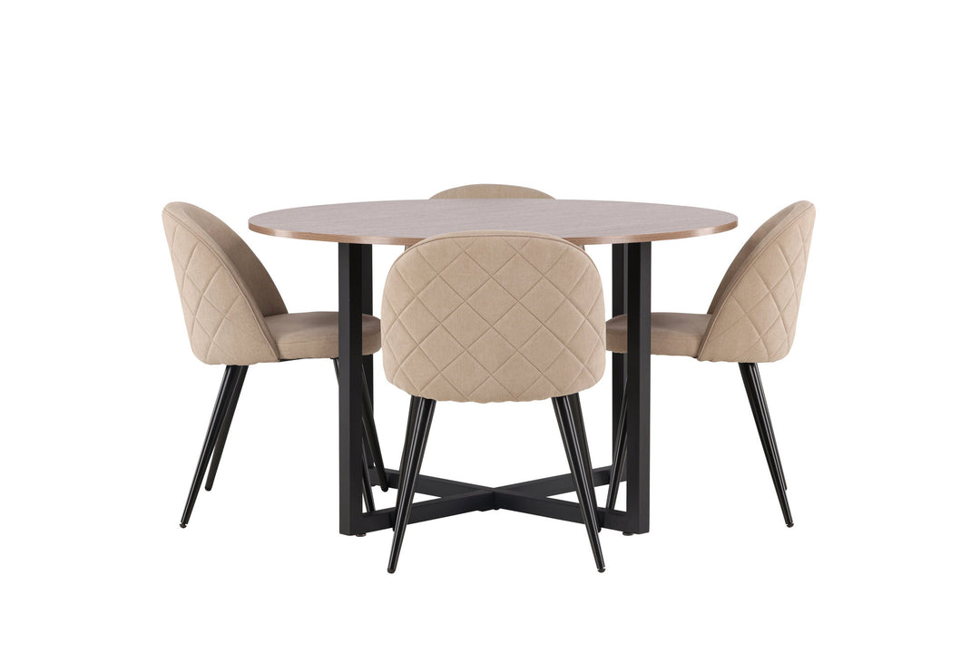 Venture Home Durango Dining Table - Black / Walnut MDF +Velvet Stitches Chair - Black / Beige Fabric (Polyester linen ) _4