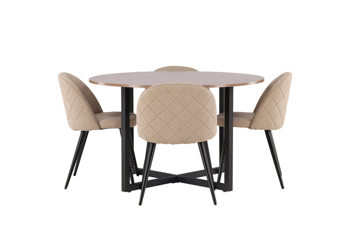 Venture Home Durango Dining Table - Black / Walnut MDF +Velvet Stitches Chair - Black / Beige Fabric (Polyester linen ) _4
