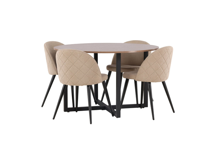 Venture Home Durango Dining Table - Black / Walnut MDF +Velvet Stitches Chair - Black / Beige Fabric (Polyester linen ) _4