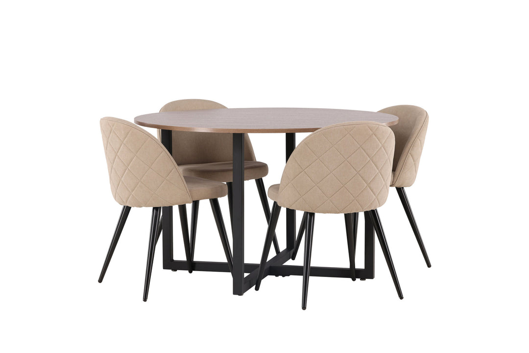 Venture Home Durango Dining Table - Black / Walnut MDF +Velvet Stitches Chair - Black / Beige Fabric (Polyester linen ) _4