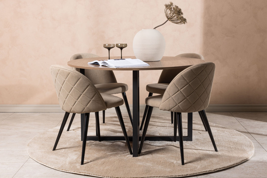 Venture Home Durango Dining Table - Black / Walnut MDF +Velvet Stitches Chair - Black / Beige Fabric (Polyester linen ) _4