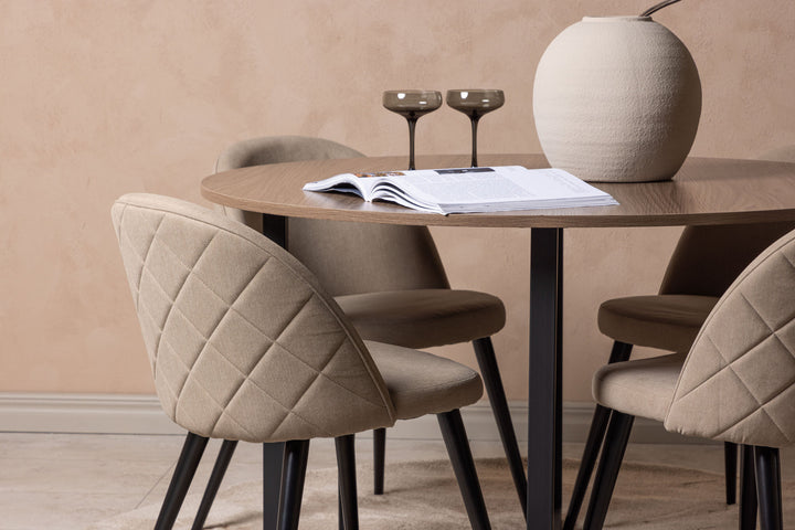 Venture Home Durango Dining Table - Black / Walnut MDF +Velvet Stitches Chair - Black / Beige Fabric (Polyester linen ) _4