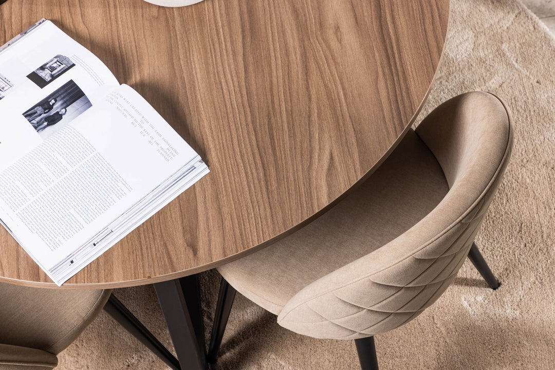 Venture Home Durango Dining Table - Black / Walnut MDF +Velvet Stitches Chair - Black / Beige Fabric (Polyester linen ) _4