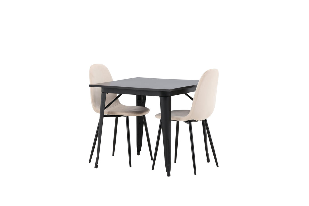 Venture Home Tempe Dining Table - Black / Black MDF +Polar Dining Chair - Black legs / Beige Velvet _2
