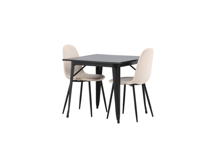 Venture Home Tempe Dining Table - Black / Black MDF +Polar Dining Chair - Black legs / Beige Velvet _2
