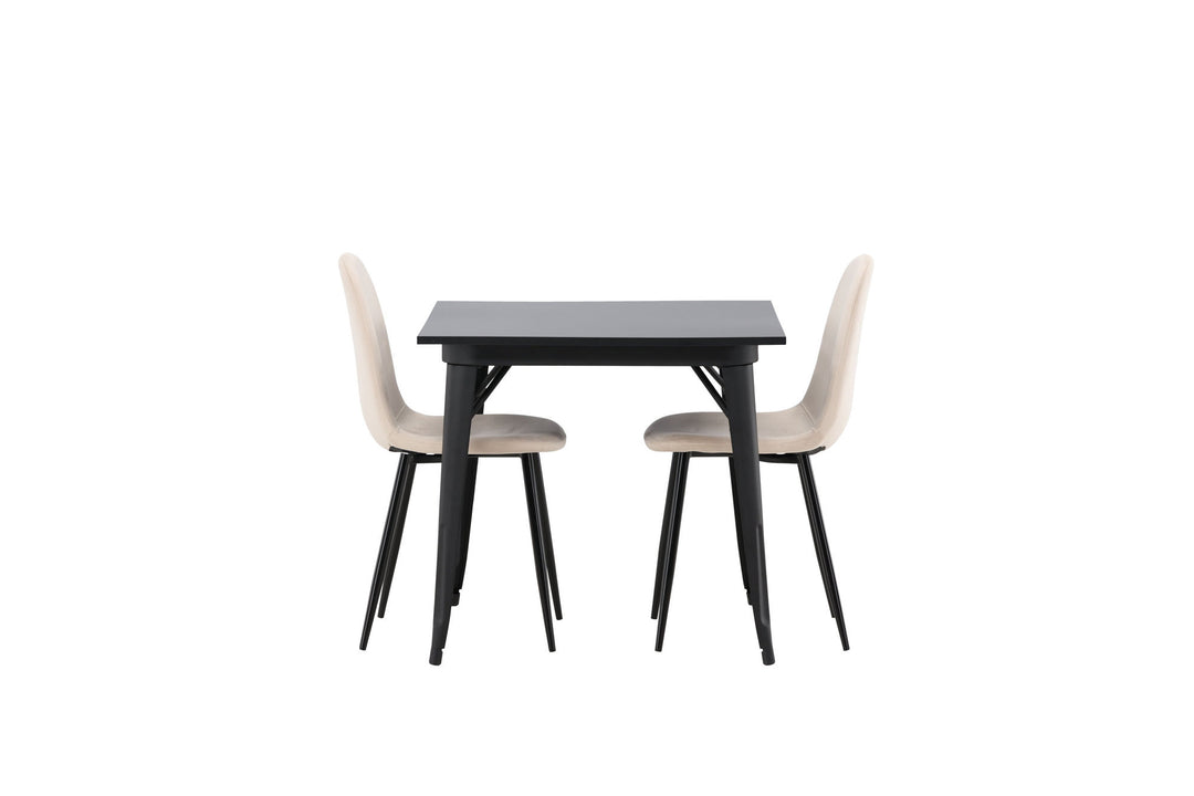 Venture Home Tempe Dining Table - Black / Black MDF +Polar Dining Chair - Black legs / Beige Velvet _2