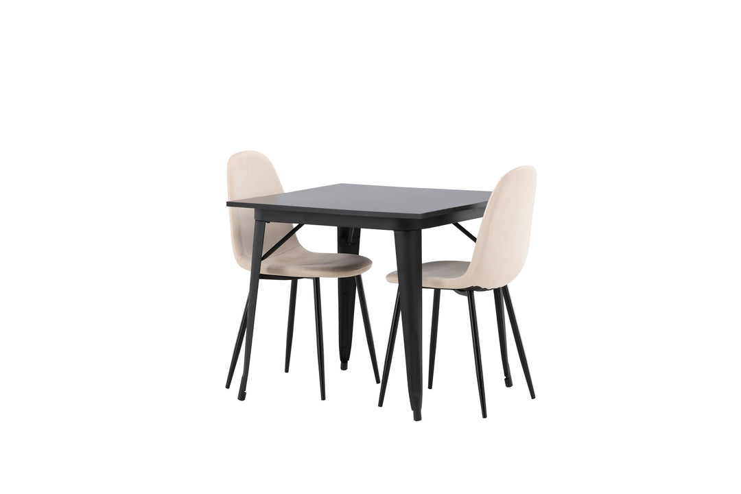 Venture Home Tempe Dining Table - Black / Black MDF +Polar Dining Chair - Black legs / Beige Velvet _2