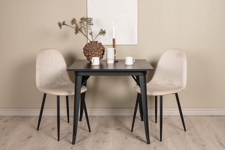 Venture Home Tempe Dining Table - Black / Black MDF +Polar Dining Chair - Black legs / Beige Velvet _2