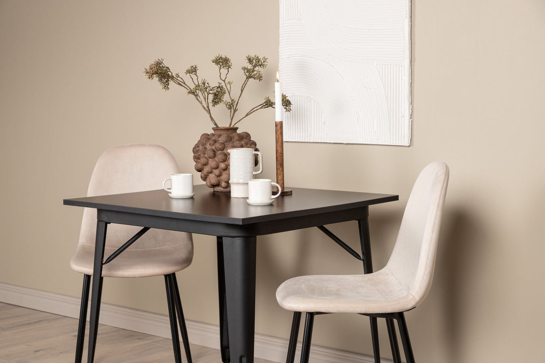 Venture Home Tempe Dining Table - Black / Black MDF +Polar Dining Chair - Black legs / Beige Velvet _2