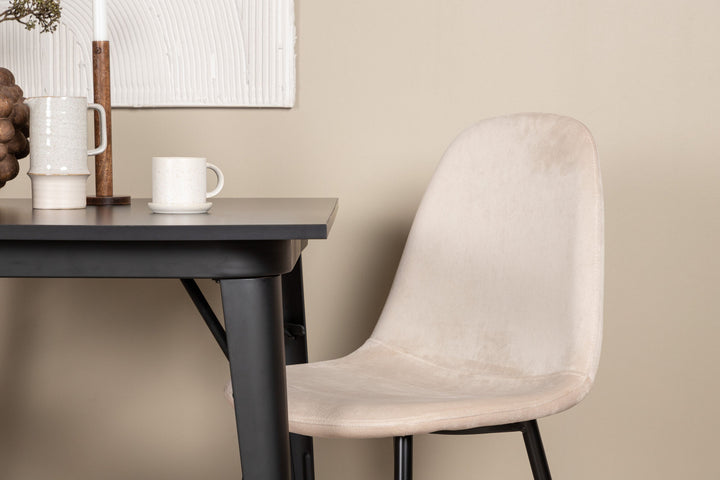 Venture Home Tempe Dining Table - Black / Black MDF +Polar Dining Chair - Black legs / Beige Velvet _2